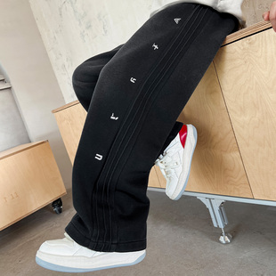 男童加绒裤子秋冬款儿童新款一体绒休闲裤中大童男孩加厚直筒长裤