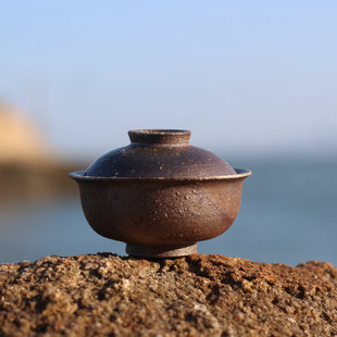 天风海涛 纯手工柴烧盖碗 自然落灰釉富含原矿陶 一物一拍顺丰包