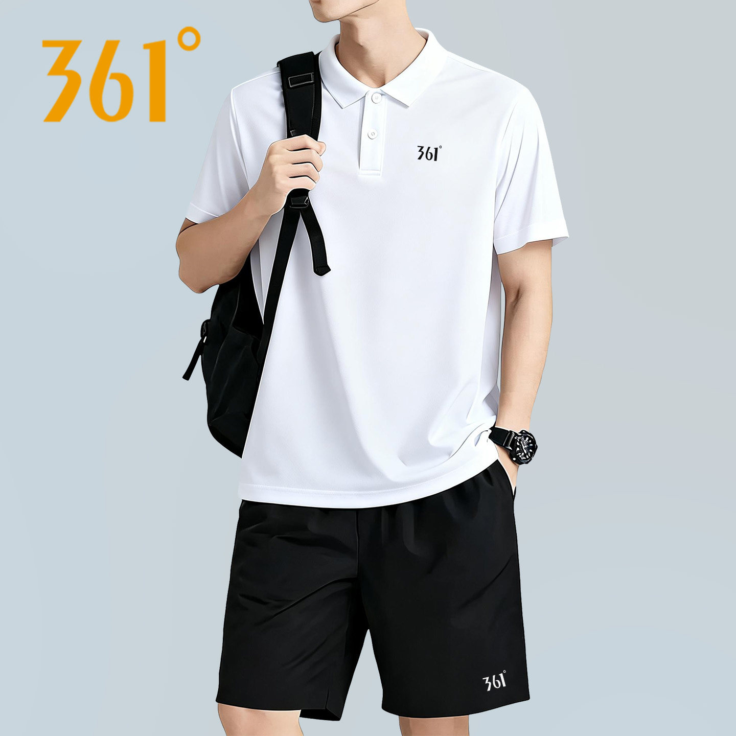 361度速干套装丨运动短袖t恤短裤两件套男夏季冰丝透气吸汗跑步服
