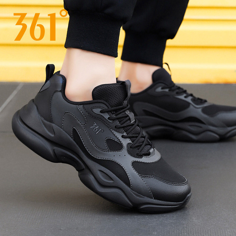 361男鞋运动鞋秋冬新款皮面休闲鞋官方旗舰店黑色男士跑步鞋子男