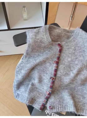 灰色无袖坎肩针织毛衣马甲开衫女2025春季新款软糯外搭马夹背心…