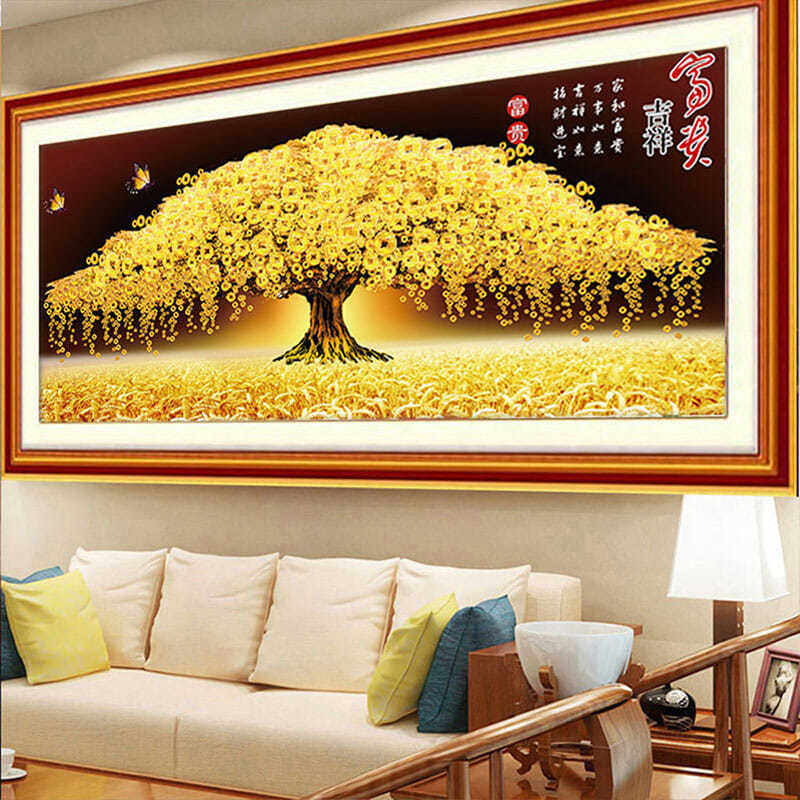 十字绣线绣客厅黄金满地发财树2026新款刺绣简约现代手工自绣大幅