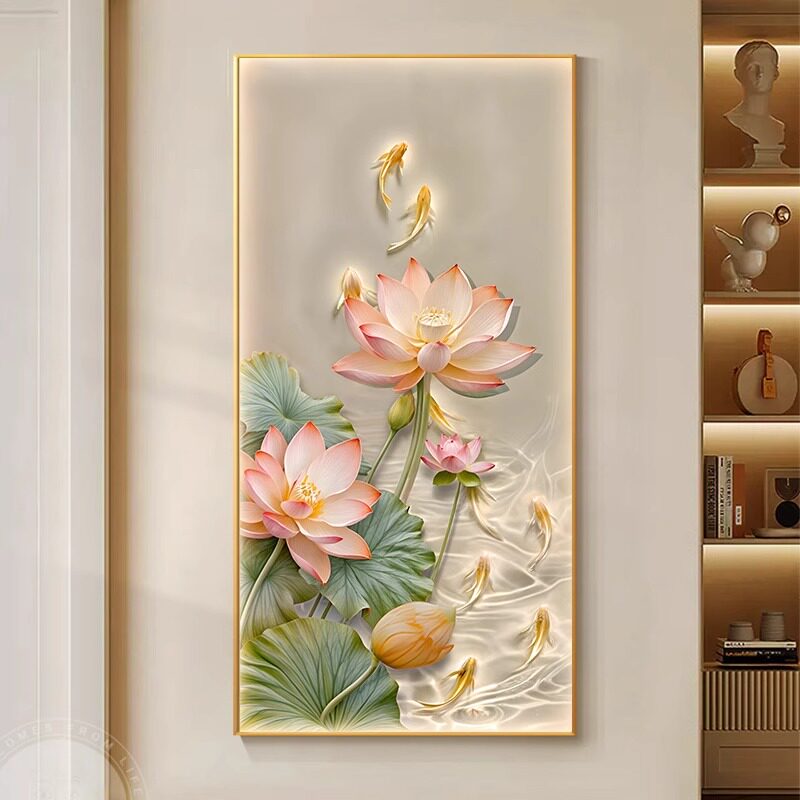 招财荷花锦鲤九鱼图十字绣2026新款线绣客厅手工刺绣简约现代玄关