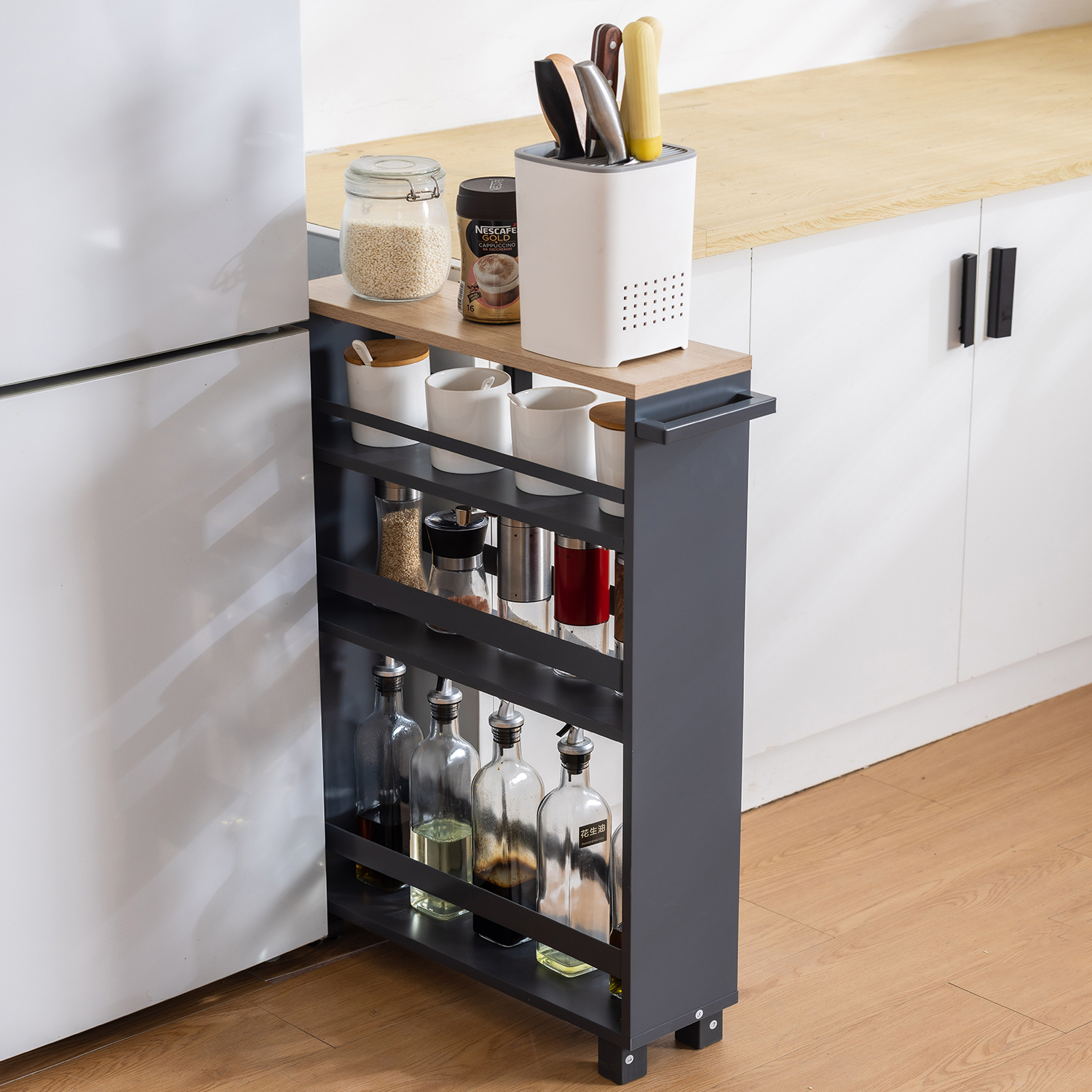 夹缝收纳柜厨房置物架多层可移动