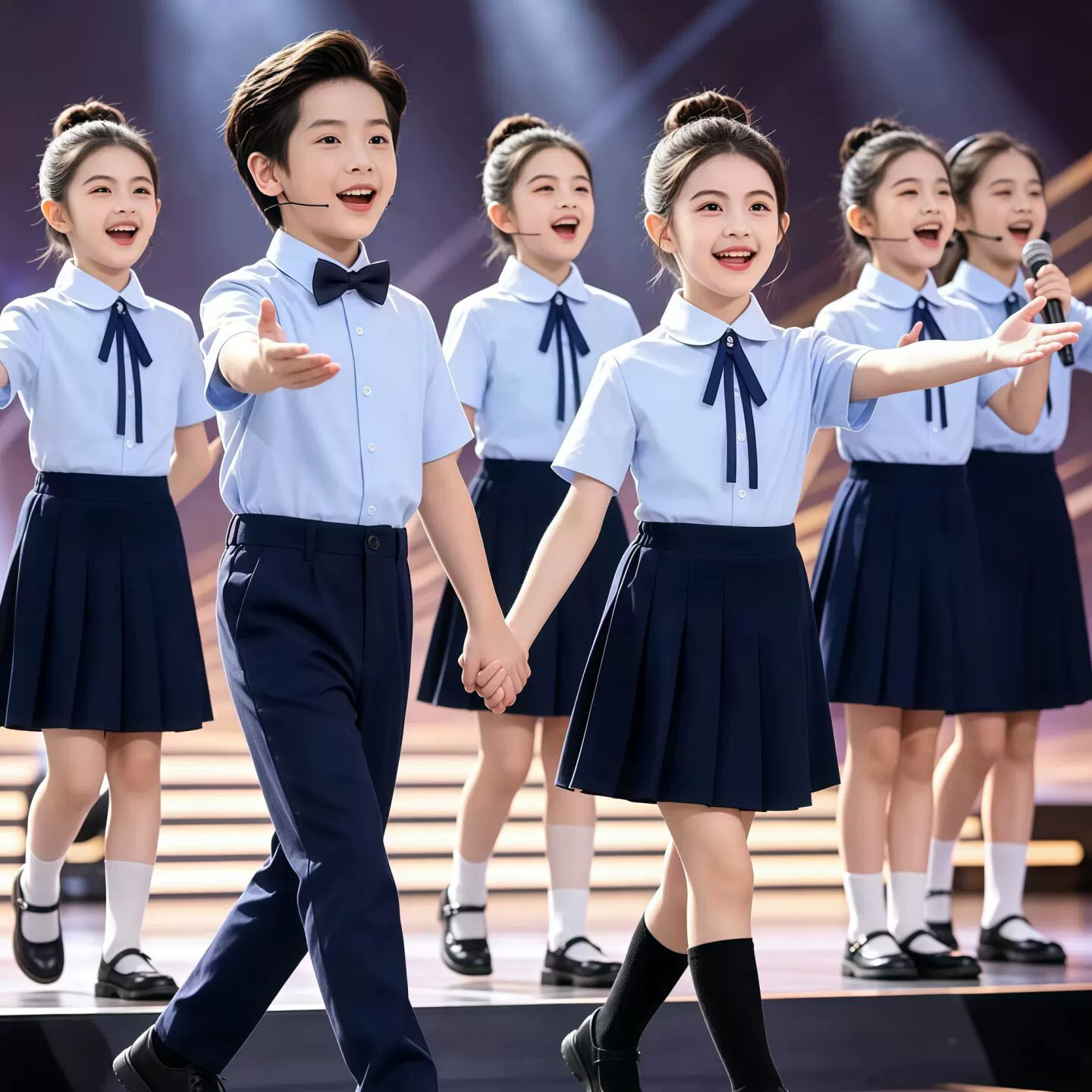六一儿童大合唱团演出服小学生班服百褶裙女童口才朗诵表演服装图片