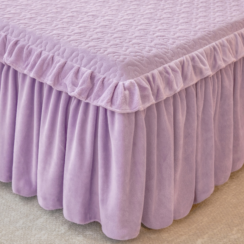 床裙单件秋冬季欧式牛奶珊瑚绒夹棉加厚床罩款床单带裙边床围裙罩