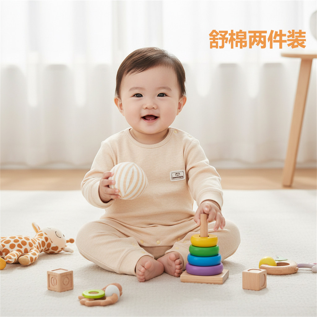 婴儿彩棉色连体衣秋冬季打底衣内穿保暖长袖睡衣加厚男女宝宝爬服