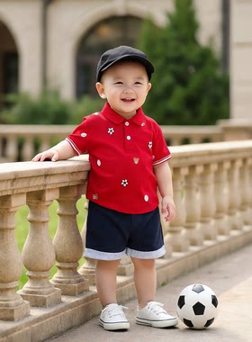 夏季中国风男童POLO短袖短裤套装