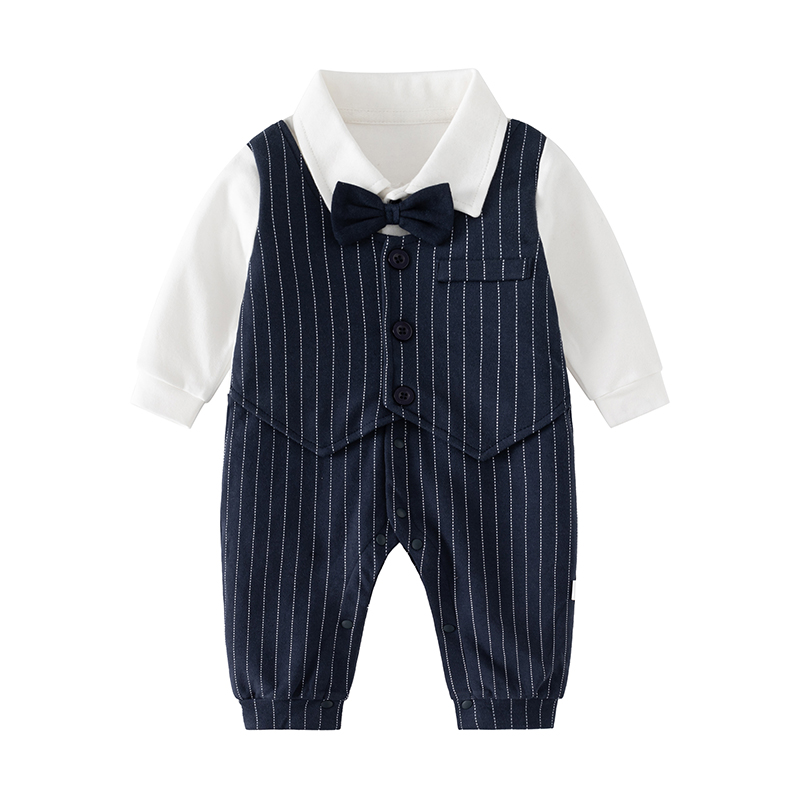 婴儿春秋少爷服小西装领结连体衣