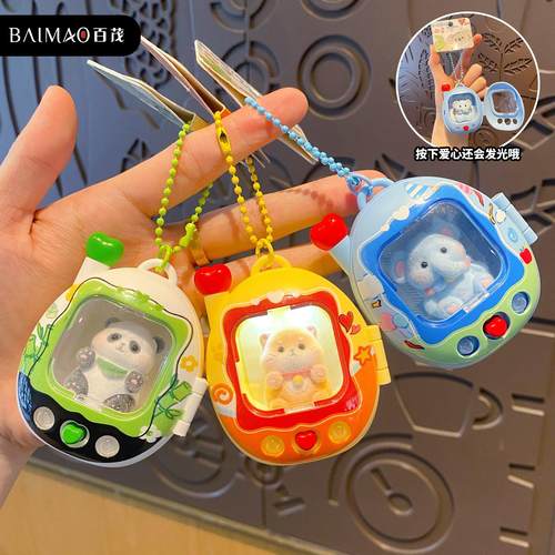 卡通发光公仔钥匙扣女创意植绒萌宠挂件儿童精致书包挂饰