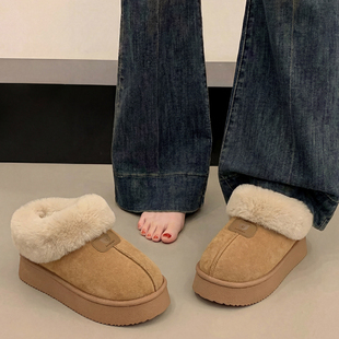 棉拖鞋女款2025新款冬季加绒加厚外穿保暖毛雪地靴厚底全包跟棉鞋