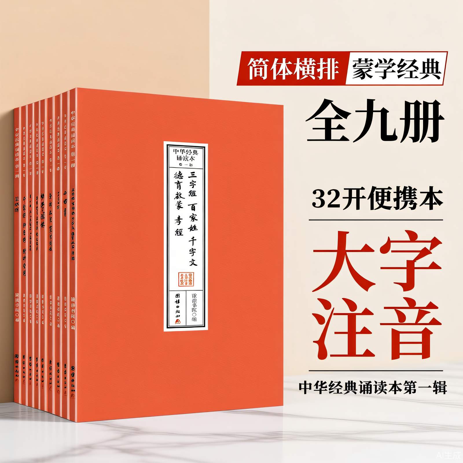 【9本】中华经典诵读本（大字、注音、简体、横排，儿童读经、私塾、国学班读经教材）三字经百家姓千字文弟子规了凡四训增广贤文