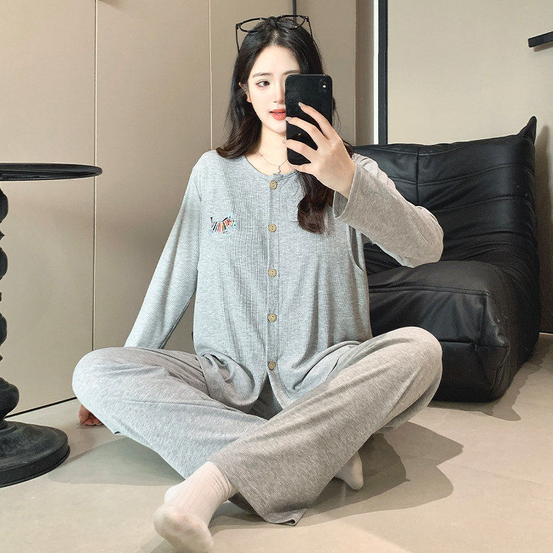 春夏家居服免穿文胸纯棉产妇喂奶产后哺乳孕妇睡衣夏季薄款月子服