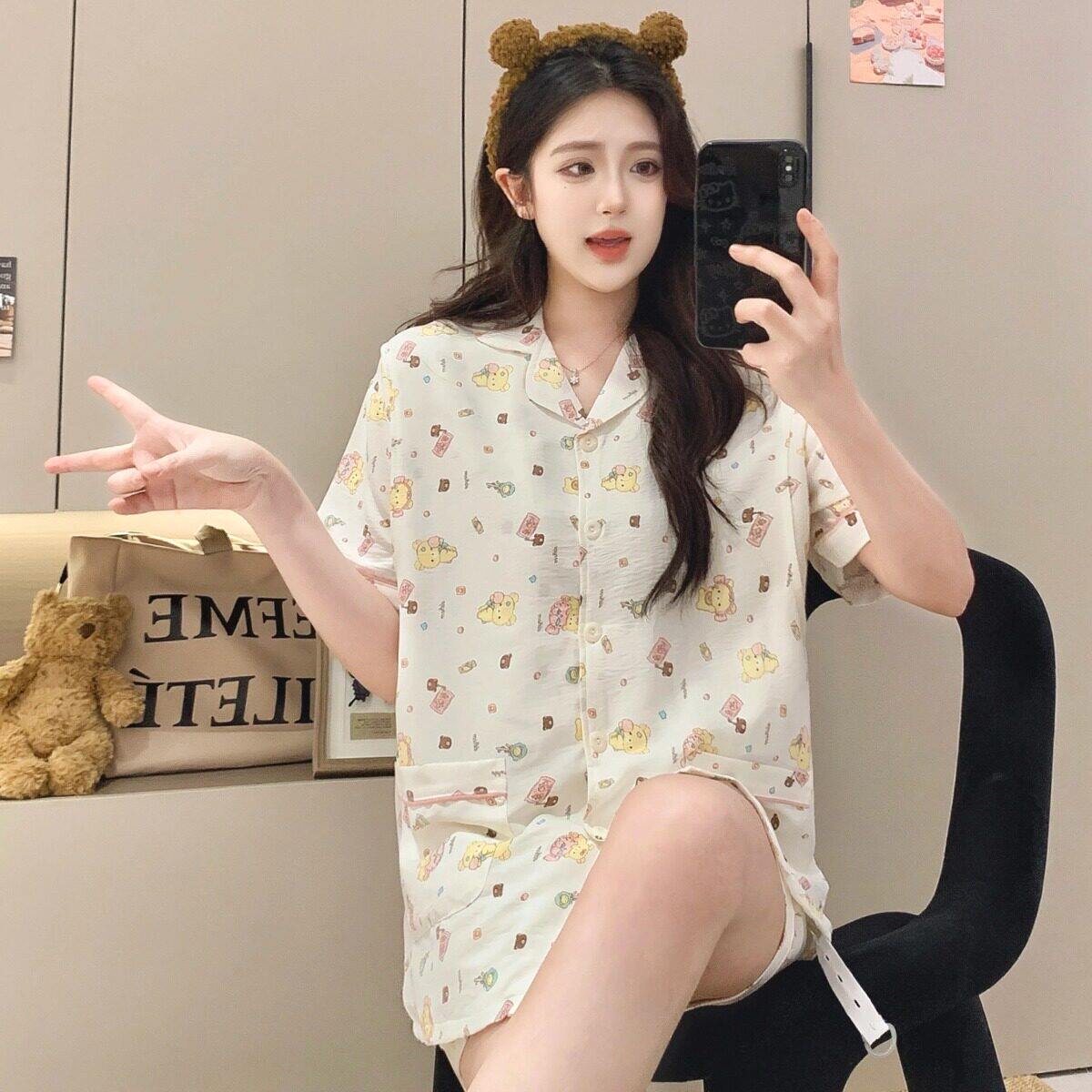 夏季月子服产后短袖孕妇睡衣哺乳两件套薄款冰丝棉夏装喂奶期家居