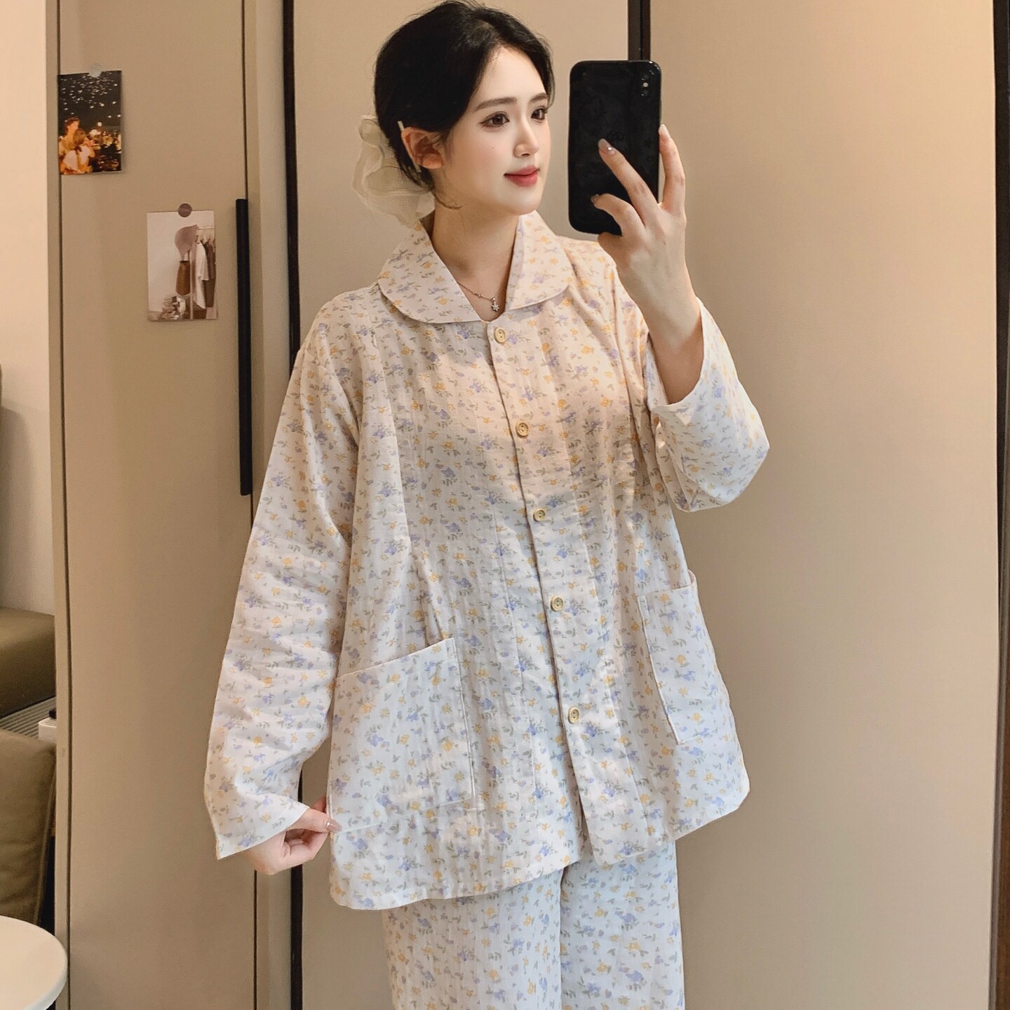 夏薄款甜美开衫孕妇睡衣女待产妇月子服纯棉拉链哺乳口春秋季套装