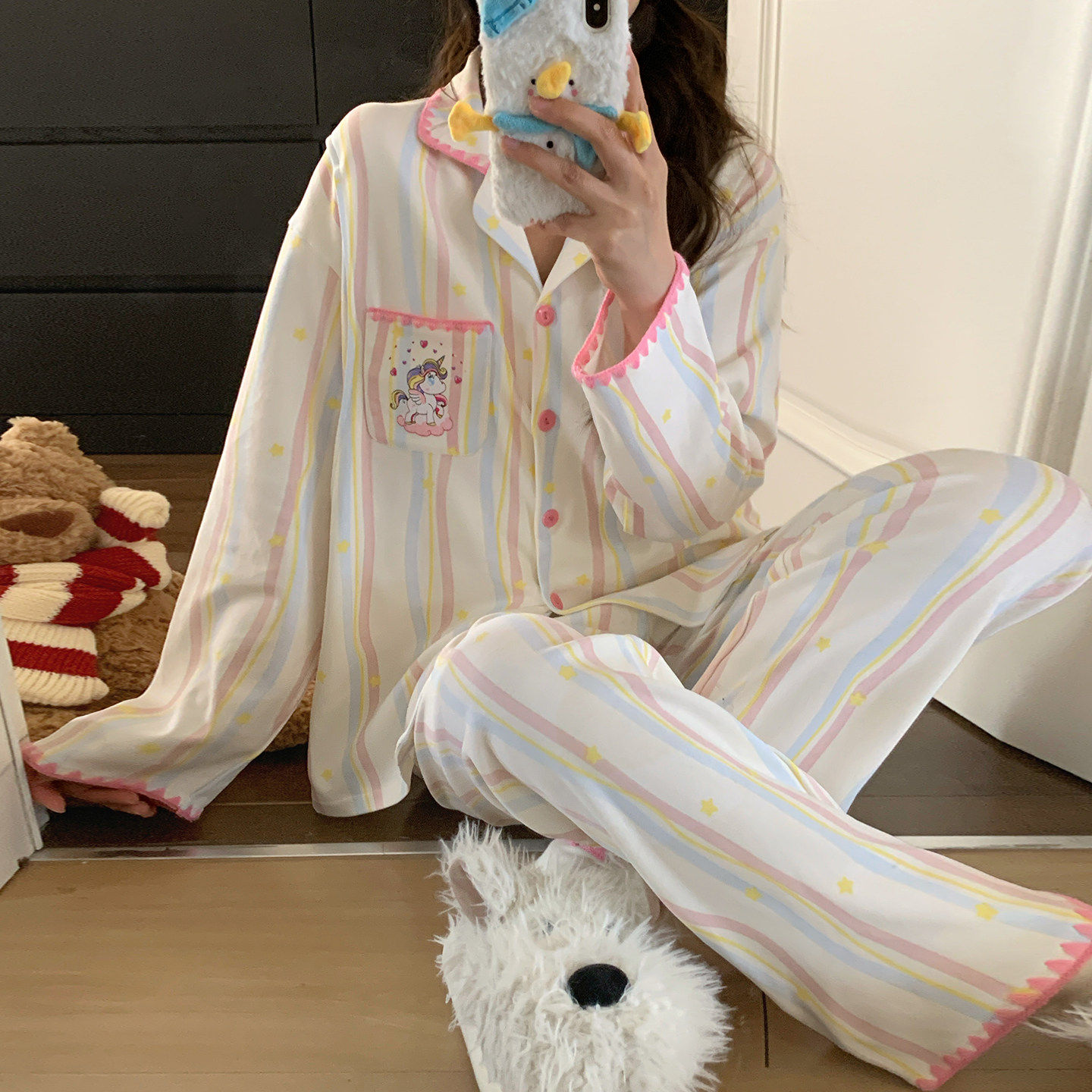 春秋夏季薄款免穿文胸月子服家居纯棉产妇哺乳吸汗孕妇睡衣女产后