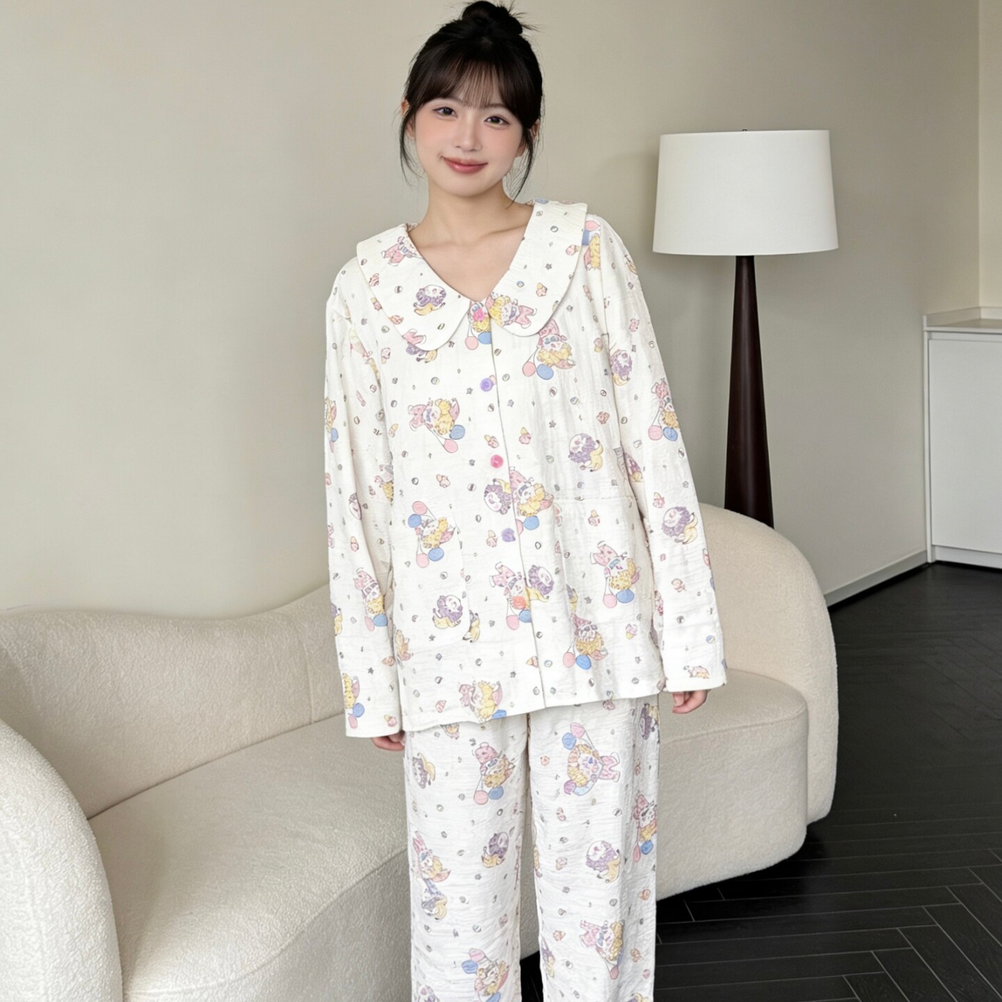 孕妇坐月子孕期产后妇哺乳带胸垫睡衣女月子服夏款云朵棉春秋长袖
