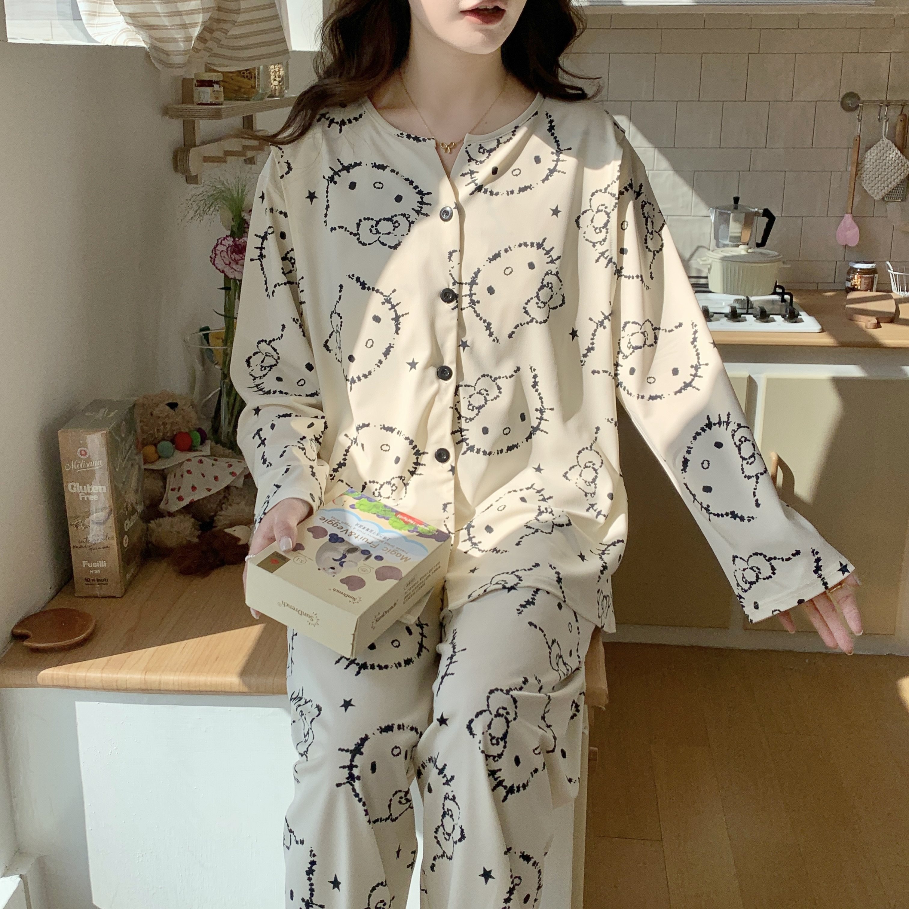 春秋纯棉带胸垫孕妇睡衣产后哺乳月子服夏季薄款待产妇坐月家居服