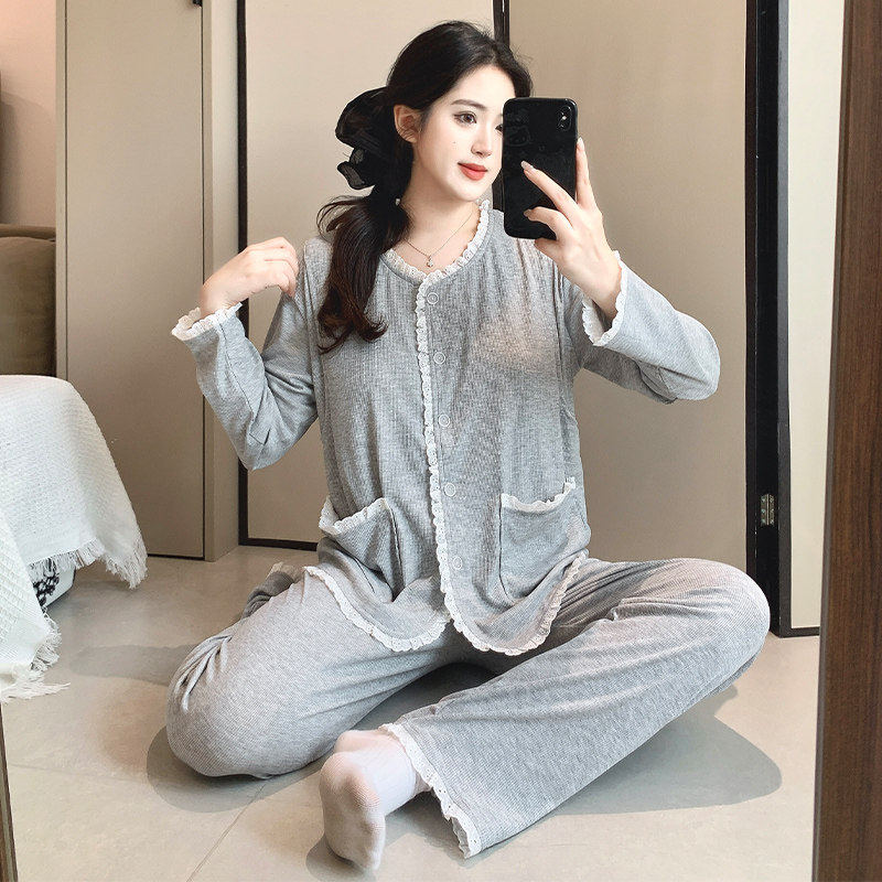 夏季薄款产后免穿文胸哺乳纯棉产妇喂奶春夏孕妇睡衣月子服家居服