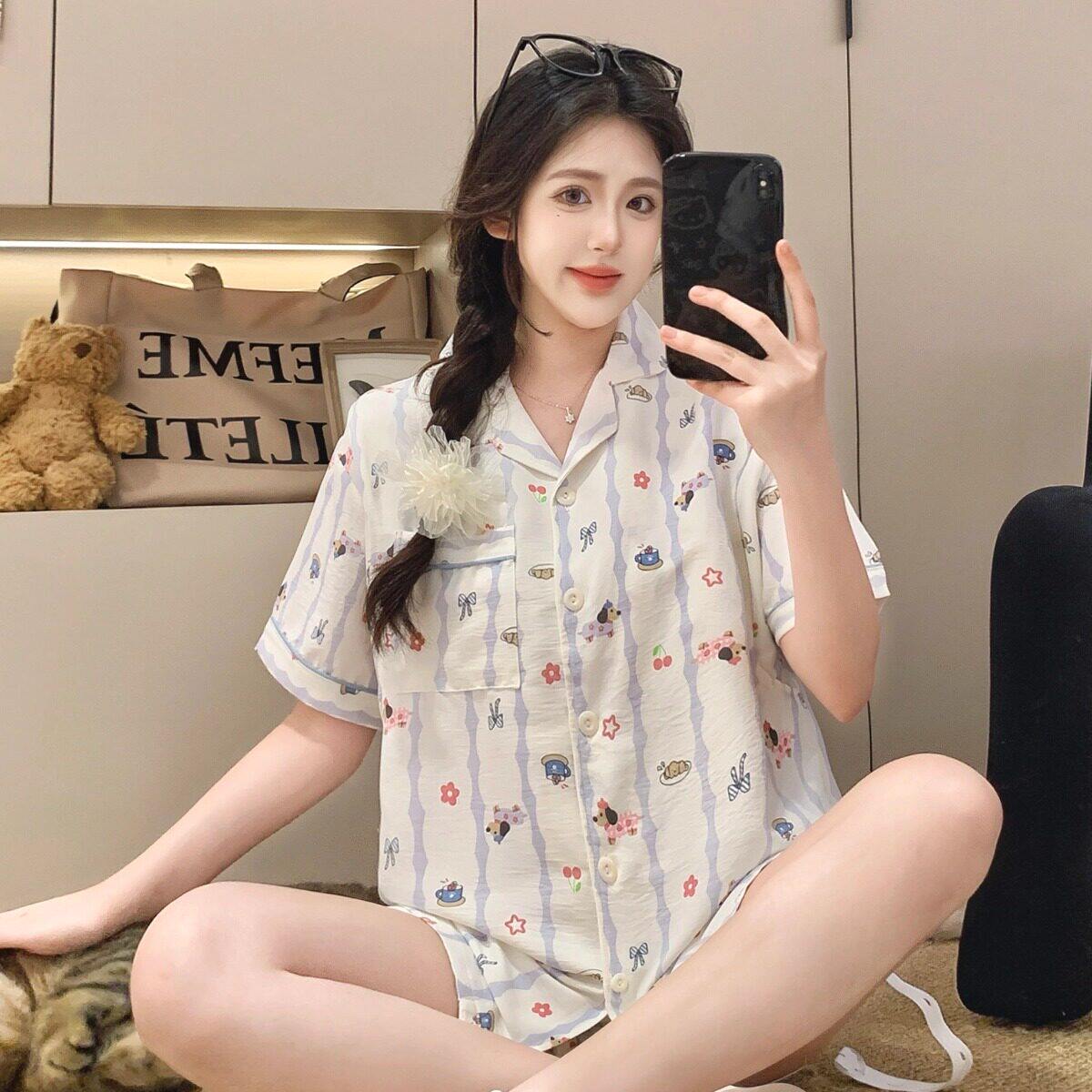 夏季两件套薄款产后哺乳月子服夏装喂奶期家居冰丝棉短袖孕妇睡衣