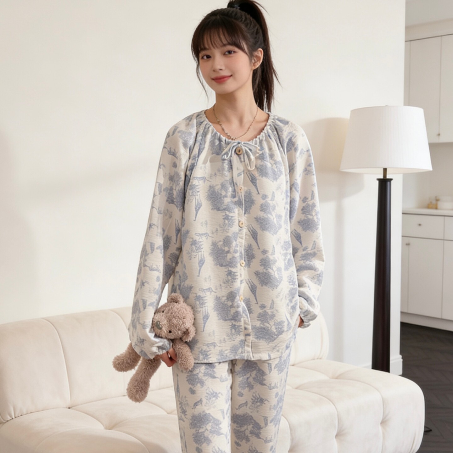 带胸垫睡衣女月子服夏款云朵棉春秋长袖孕妇坐月子孕期产后妇哺乳