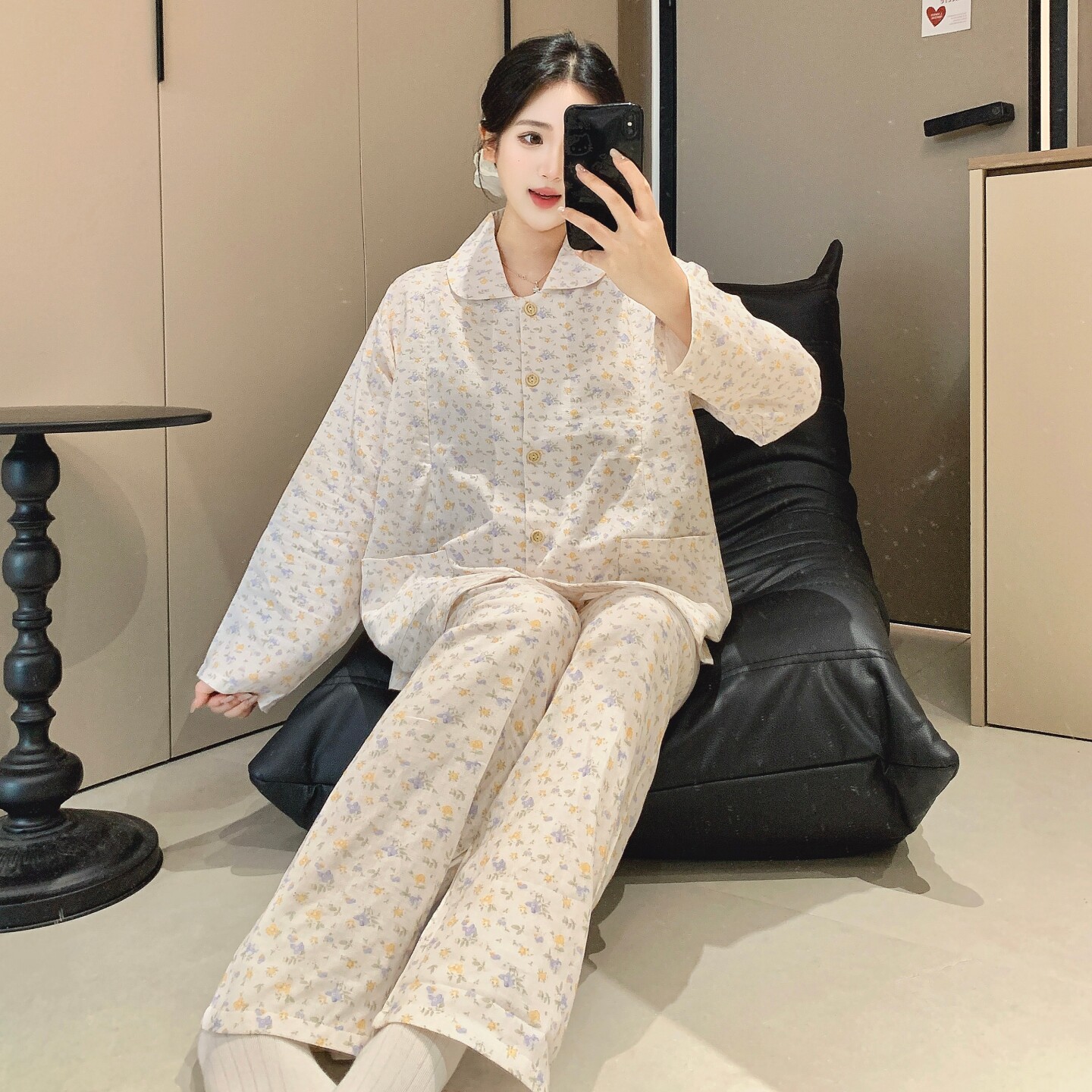 夏季纯棉孕妇睡衣长袖待产家居服月子服不勒肚子春秋款拉链哺乳口