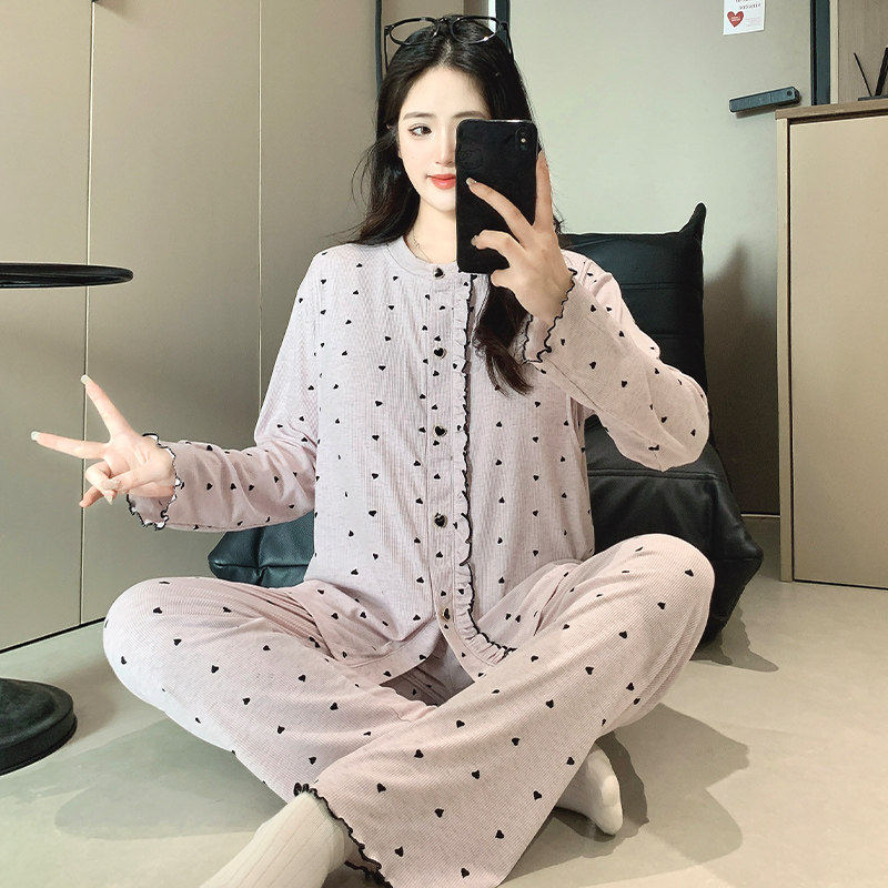 哺乳孕妇春夏免穿文胸纯棉产后产妇喂奶睡衣夏季薄款月子服家居服