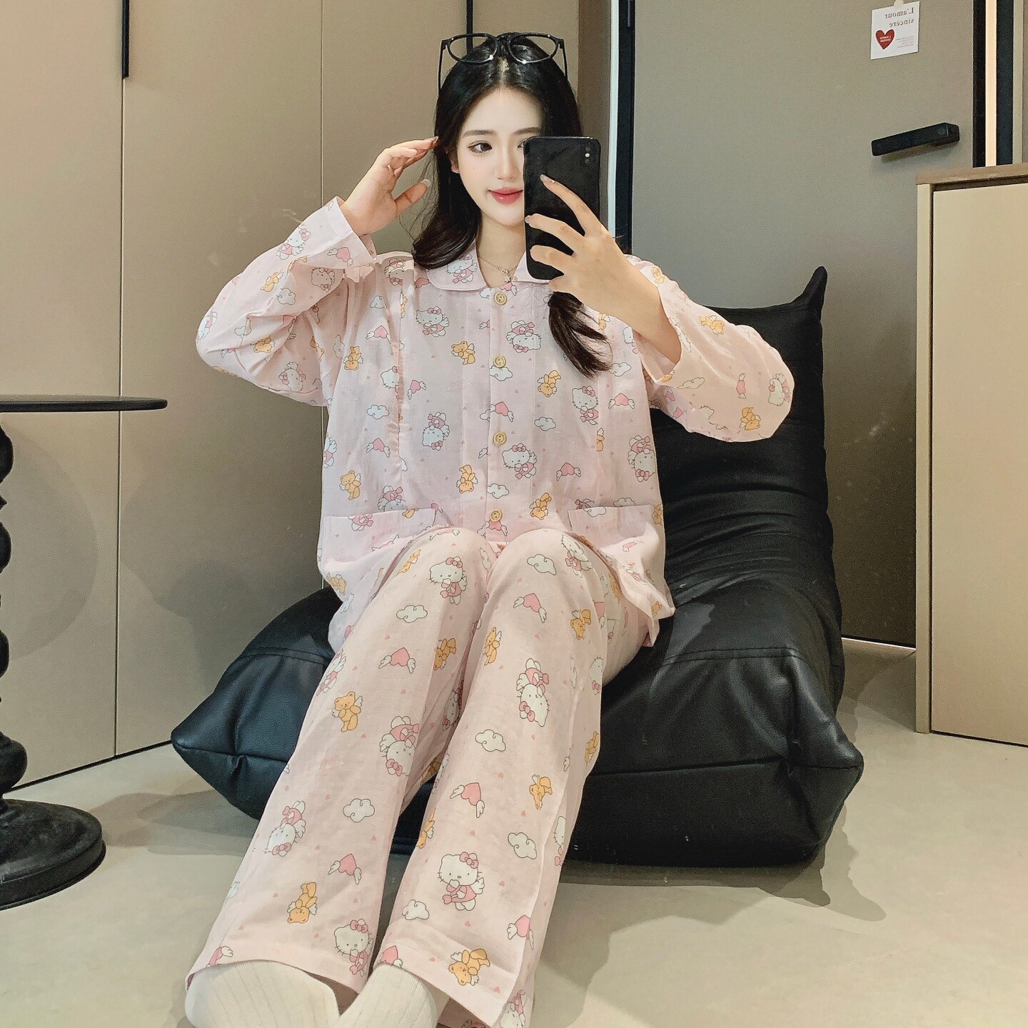 睡衣长袖待产家居服月子服不勒肚子春秋款拉链哺乳口夏季纯棉孕妇
