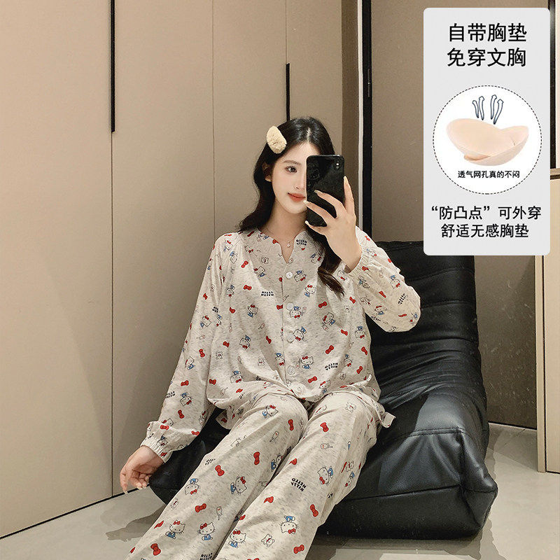 住院套装带胸垫月子服睡衣宽松大码待产妇哺乳专用春季夏天孕妇棉