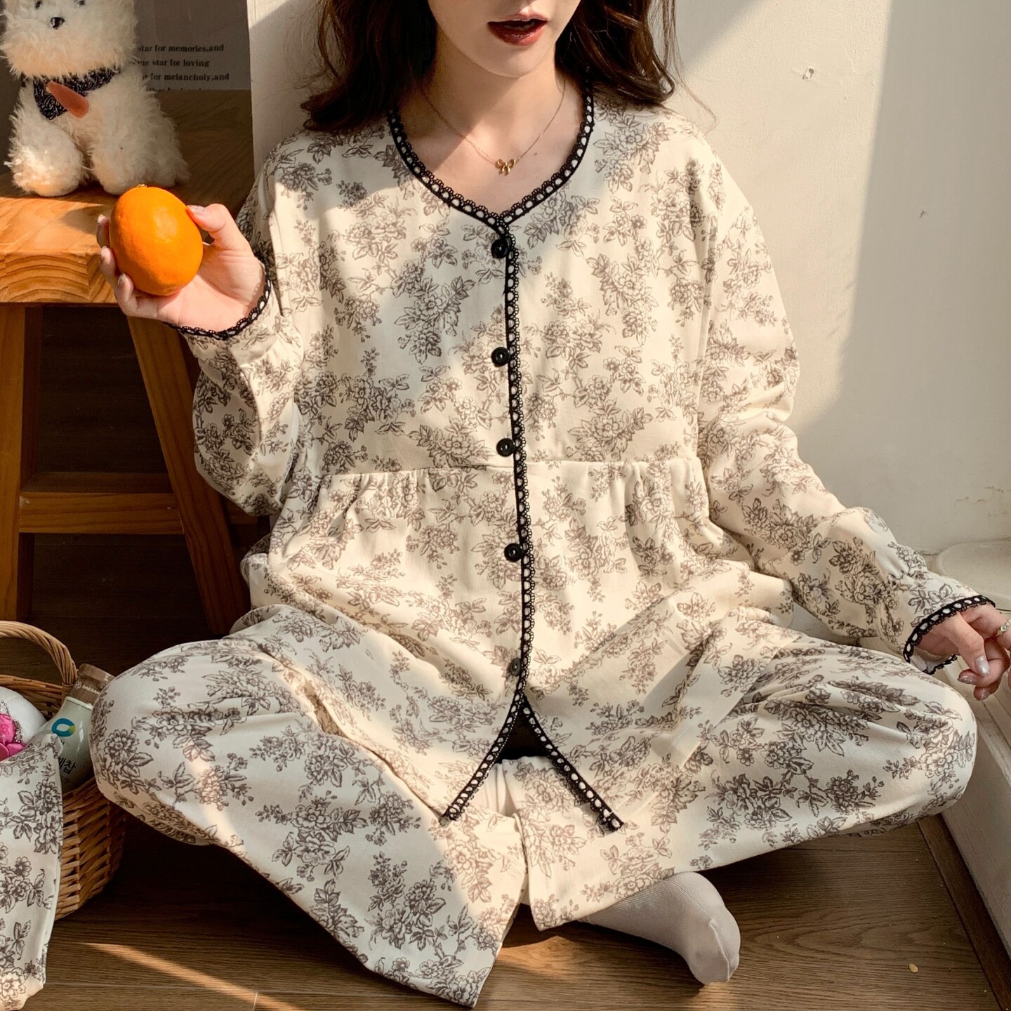 带胸垫月子帽月子服春秋季薄款产后待产妇孕妇睡衣春夏季哺乳圆领