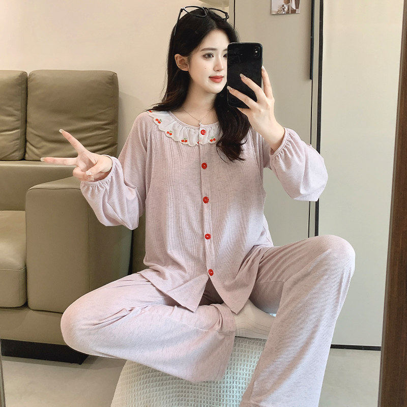 夏季薄款免穿文胸纯棉产妇喂奶春夏产后哺乳孕妇睡衣月子服家居服
