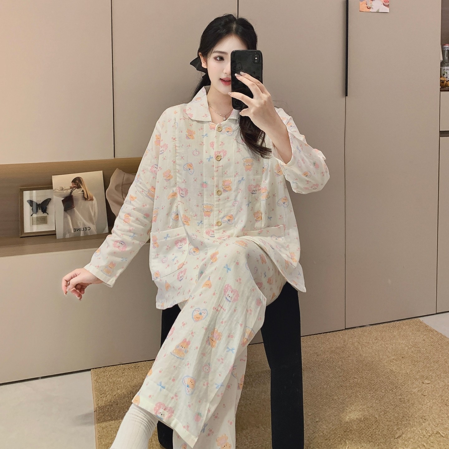 春秋款拉链哺乳口夏季纯棉孕妇睡衣长袖待产家居服月子服不勒肚子