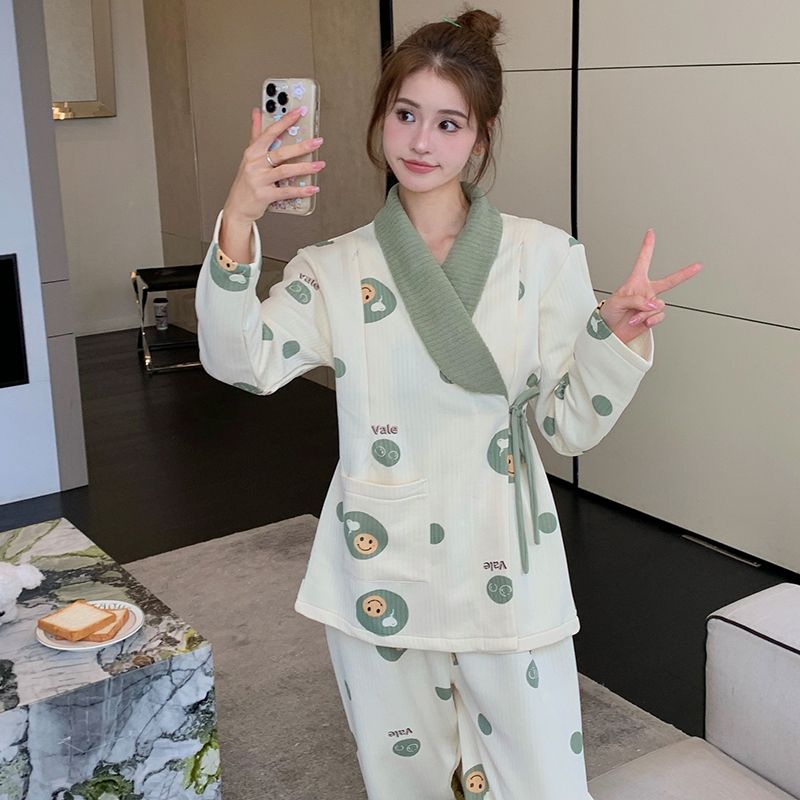 春秋款月子服空气棉产后和服哺乳套装冬季孕妇睡衣待产可调节大码