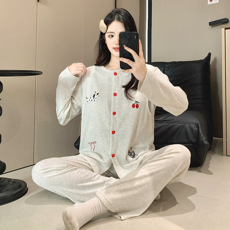 春夏产后产妇喂奶免穿文胸纯棉哺乳孕妇睡衣夏季薄款月子服家居服