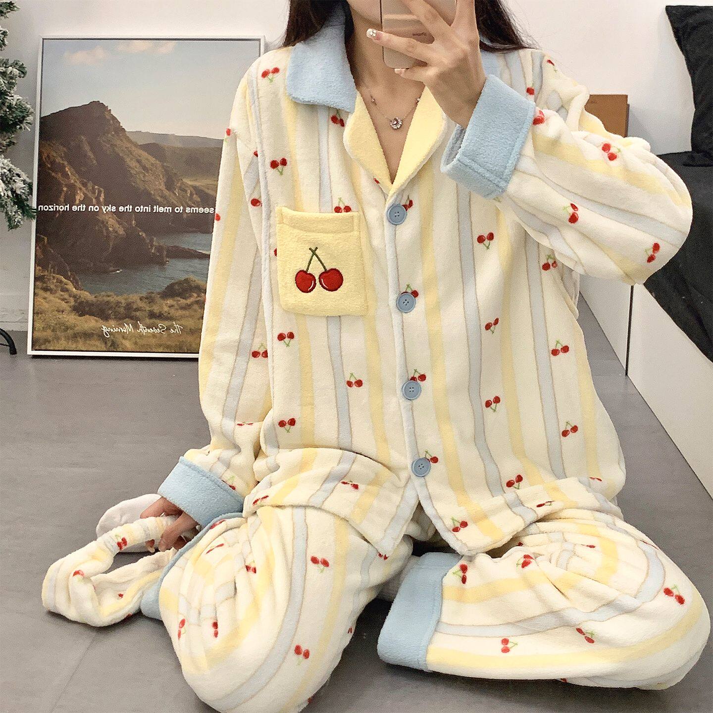 带月子帽月子服法兰绒秋冬季加绒加厚产后哺乳孕妇睡衣住院珊瑚绒