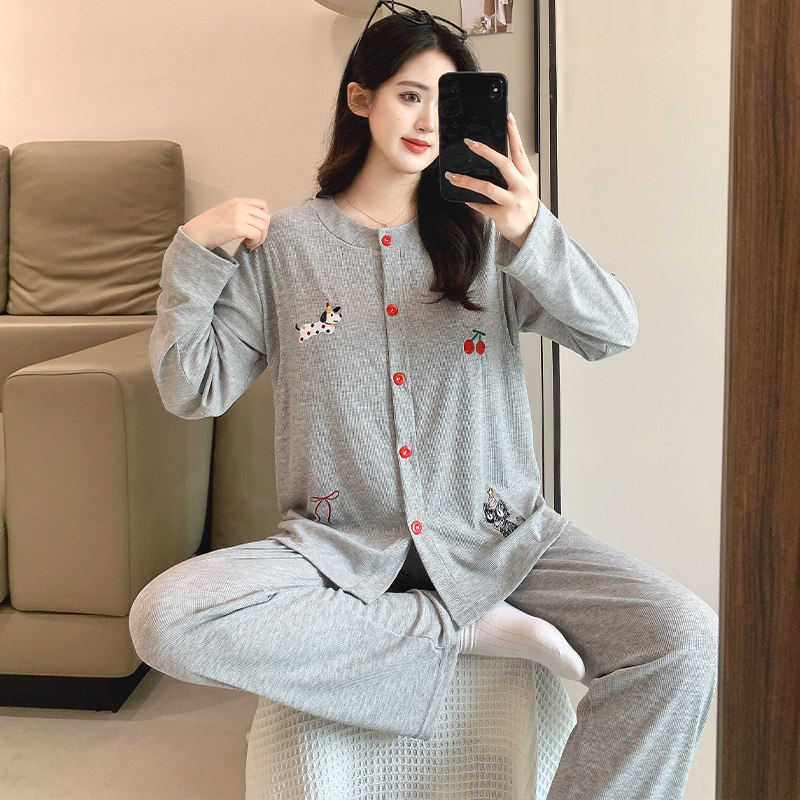 纯棉哺乳孕妇夏季薄款春夏产后产妇喂奶免穿文胸睡衣月子服家居服