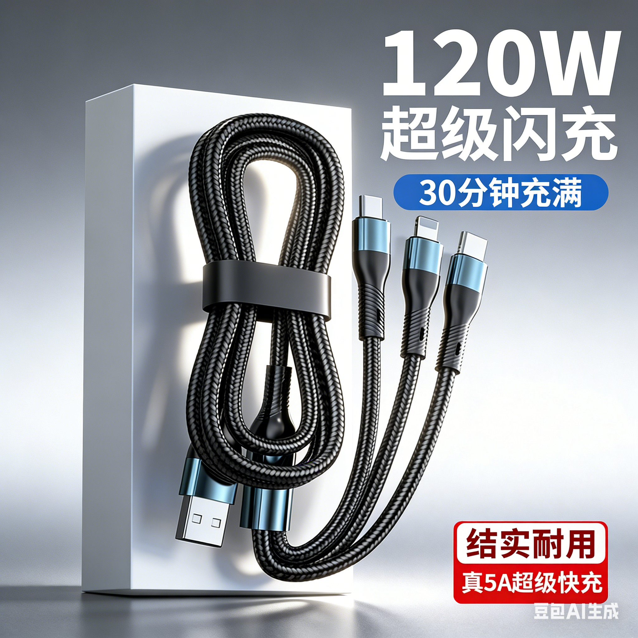 匿名者120W超级闪充三合一编织数据线一拖三适用苹果华为小安卓t