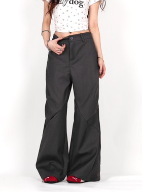 INGA美式垂感小众褶皱伞兵裤工装裤休闲微喇裤高级感黑色百搭西裤