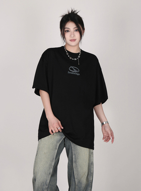 INGA原创美式复古印花短袖T恤男女夏季宽松oversize百搭情侣上衣