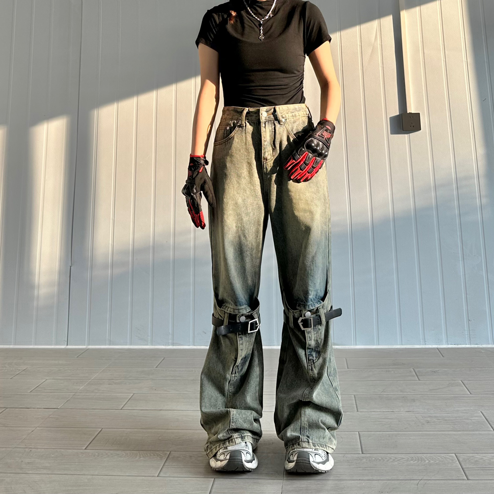 夏季美式设计感小众破洞牛仔长裤