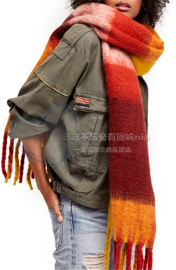 开工欧美街拍仿羊绒厚实彩色纯色百搭英伦格子流苏大围巾披肩多色