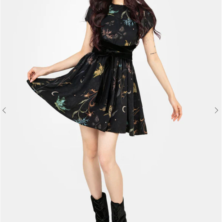 英国小众哥特亚文化ins暗黑辣妹复古精灵月亮印花衬衫娃娃连衣裙
