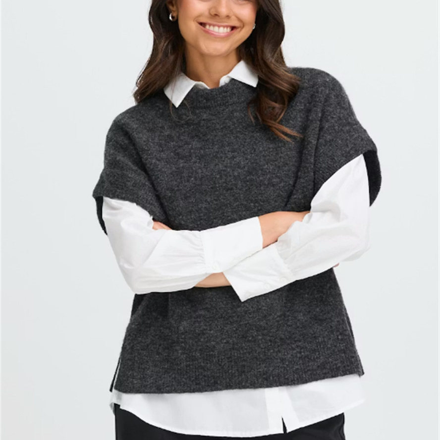 欧洲小众ins老钱知性简约风30%羊毛宽松蝙蝠短袖针织套头毛衣2色