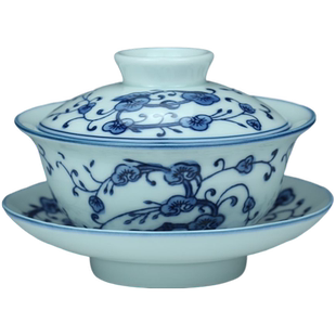 京德贵和祥青花灵芝草盖碗景德镇手绘陶瓷盖碗三才碗功夫盖碗泡茶