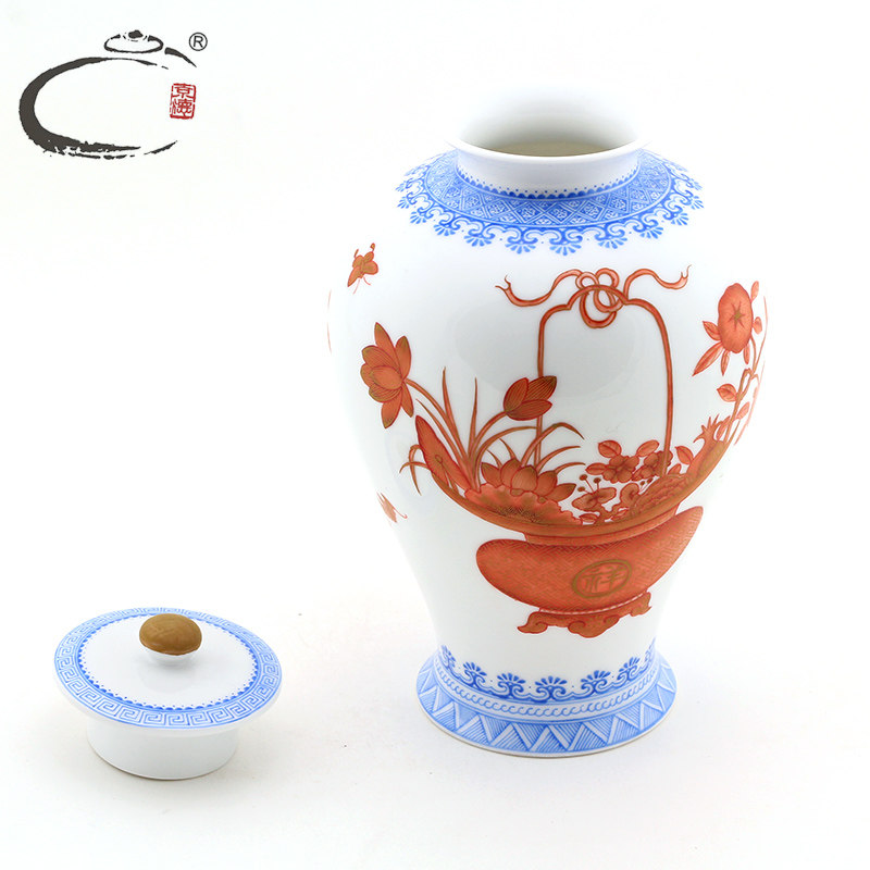 京德贵和祥玛瑙红三多图高罐