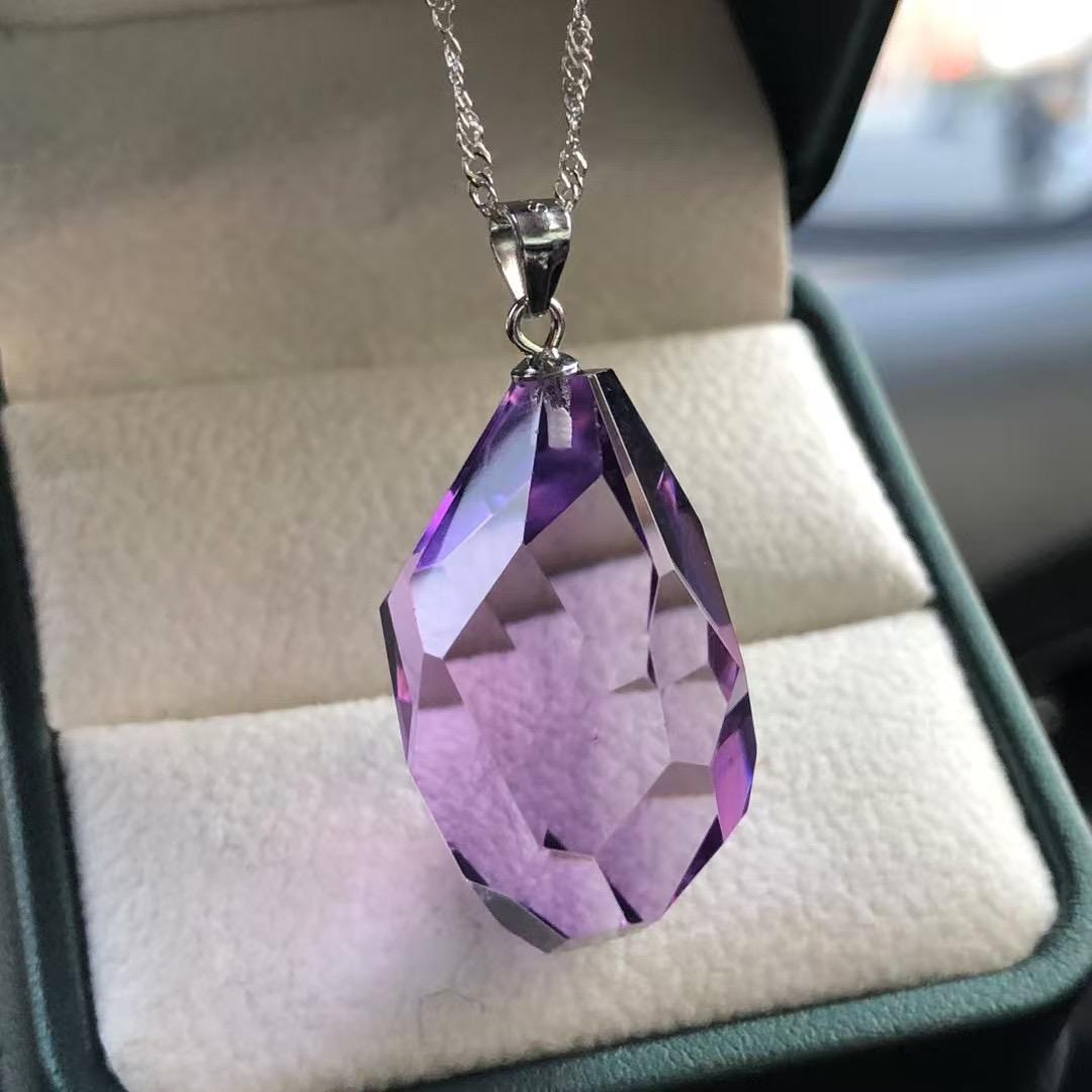 天然紫水晶切面吊坠男女款项链
