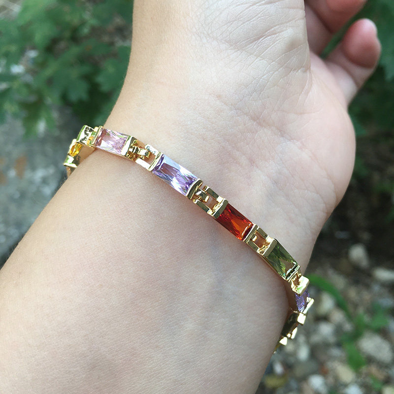 彩色锆石手链女韩版超闪水晶钻石细手镯学生闺蜜饰品个性简约礼物