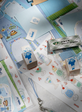 别管套装 蓝色的夏天手帐胶带印章便签贴纸素材包夏日限定装饰