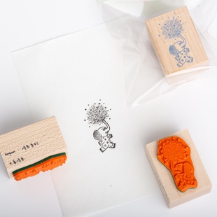 别管印章 大象喷泉烟花手帐装饰盖章盖印开心动物园手账美奈木质
