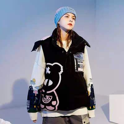 LAMLICKA熊猫印花羽绒棉马夹男女外搭潮牌秋冬季加厚保暖情侣坎肩